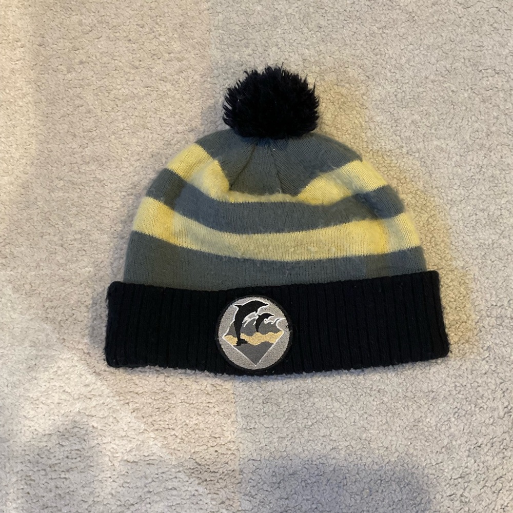 Pink Dolphin Striped Gray and Yellow Beanie